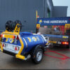 The Hireman blue and yellow van equipped with a Battery Powered 940L Bowser Pressure Washer, 200bar/2900psi.